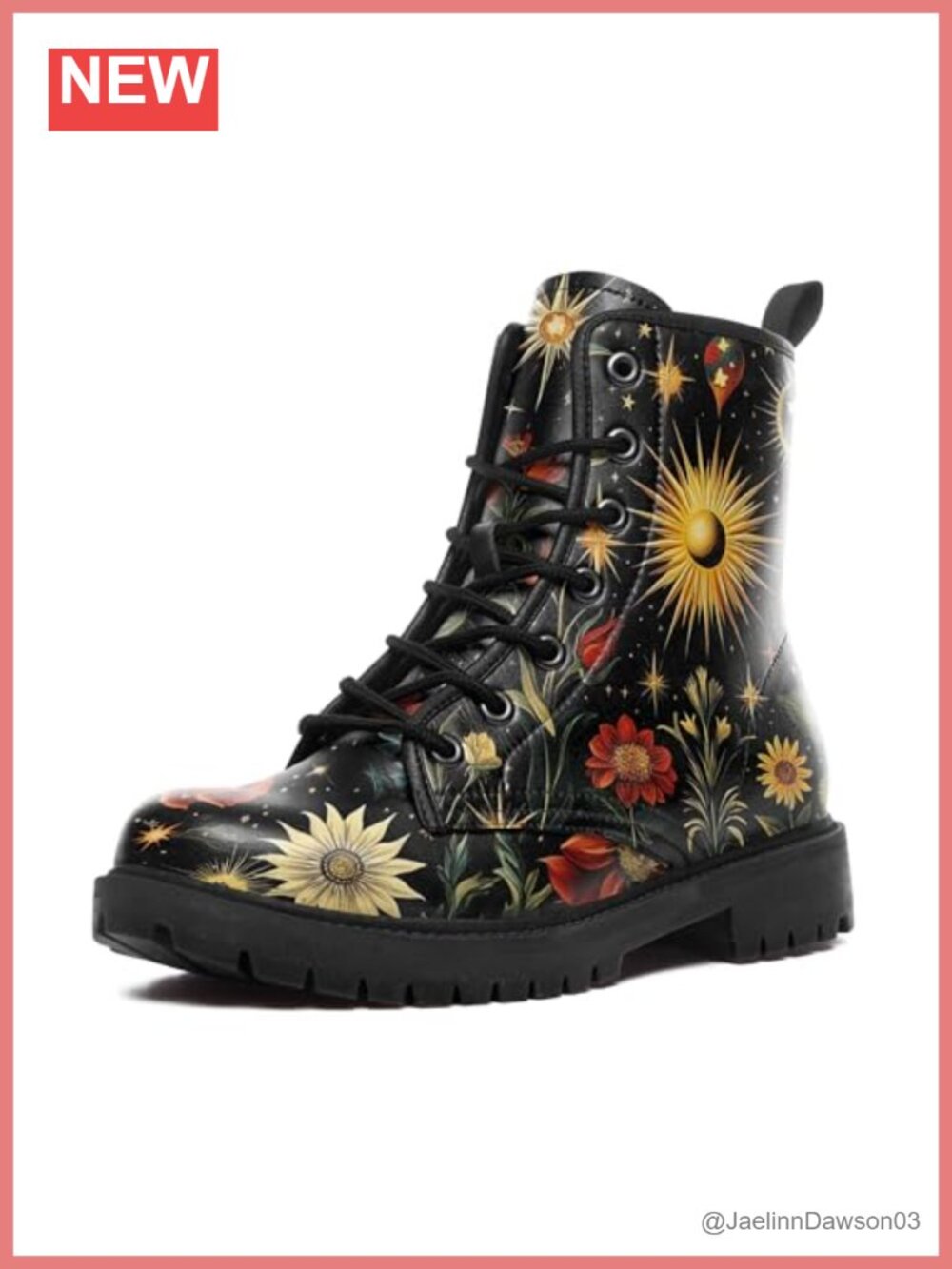 Witchcore Forest Goth Combat Boots Vegan Leather Lace-Up Ankle Booties